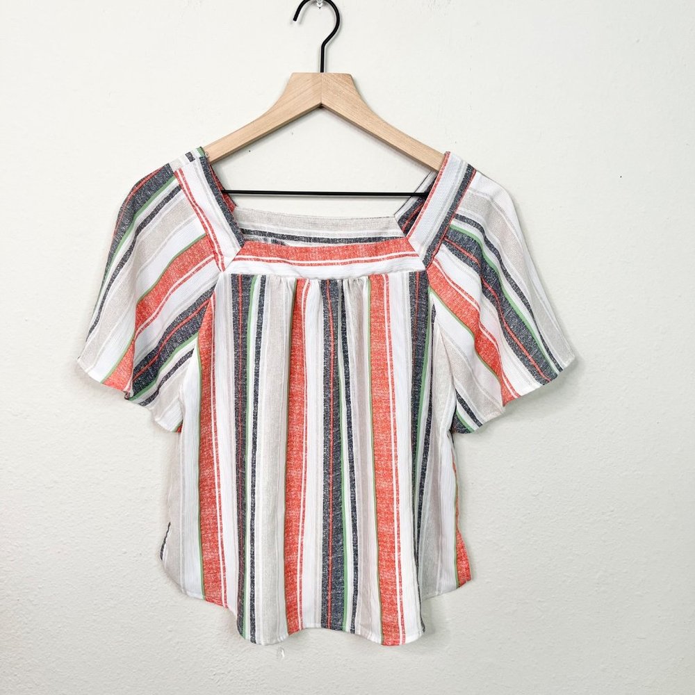 Urban Romantics Junior's Striped Square Neck Blouse Size Small Short Sleeve